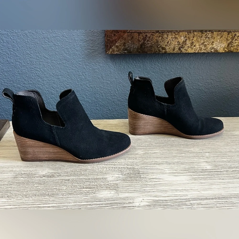 Toms Black Suede Wedge Ankle Booties